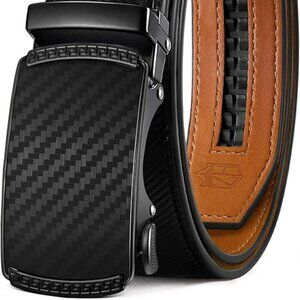Mens Leather Ratchet Belt Dress Casual Every Day with Adjustable Buckle to Fit